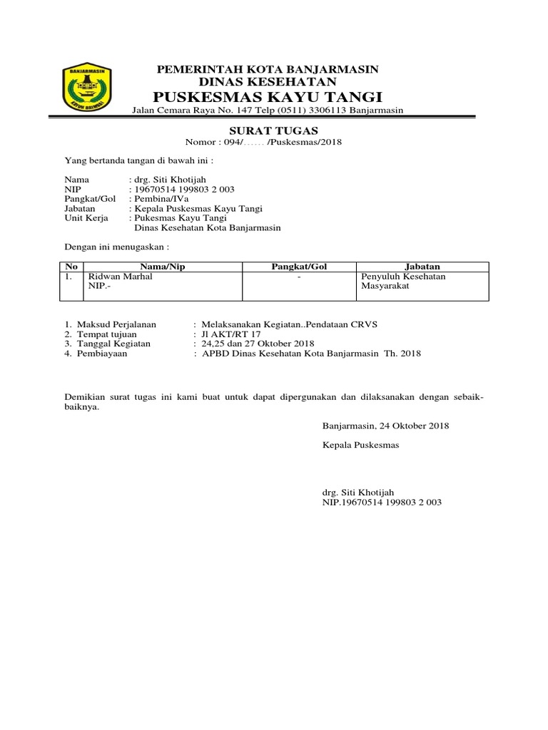 Surat Tugas Puskesmas 1