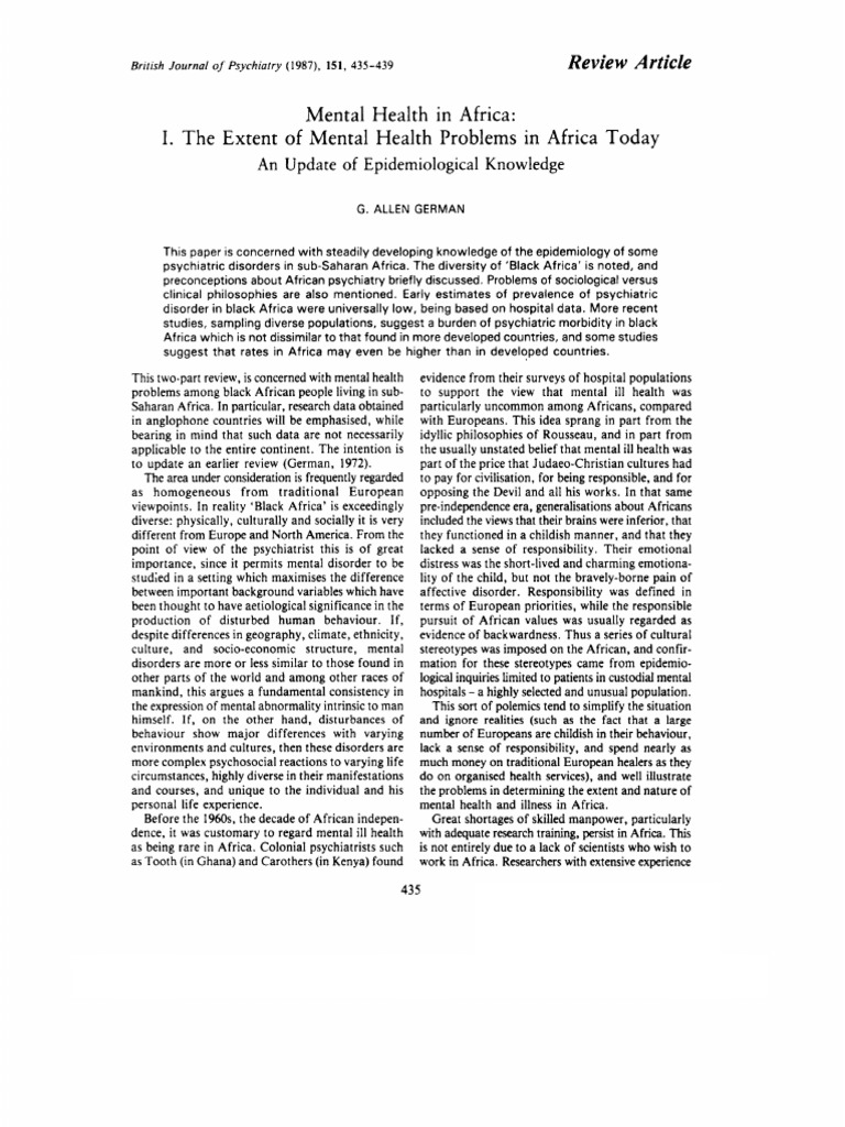 Mental Health Issues in Sub-Saharan Africa | PDF | Mental Disorder ...