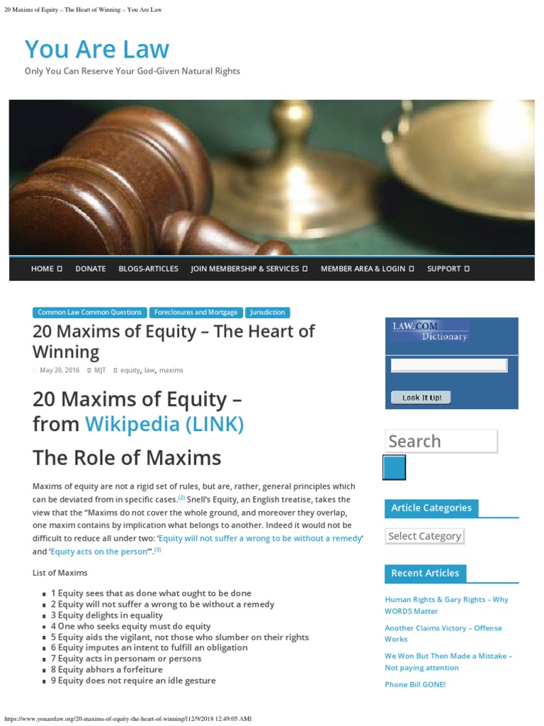 20 Maxims of Equity - The Heart of Winning - You Are Law | PDF | Equity ...