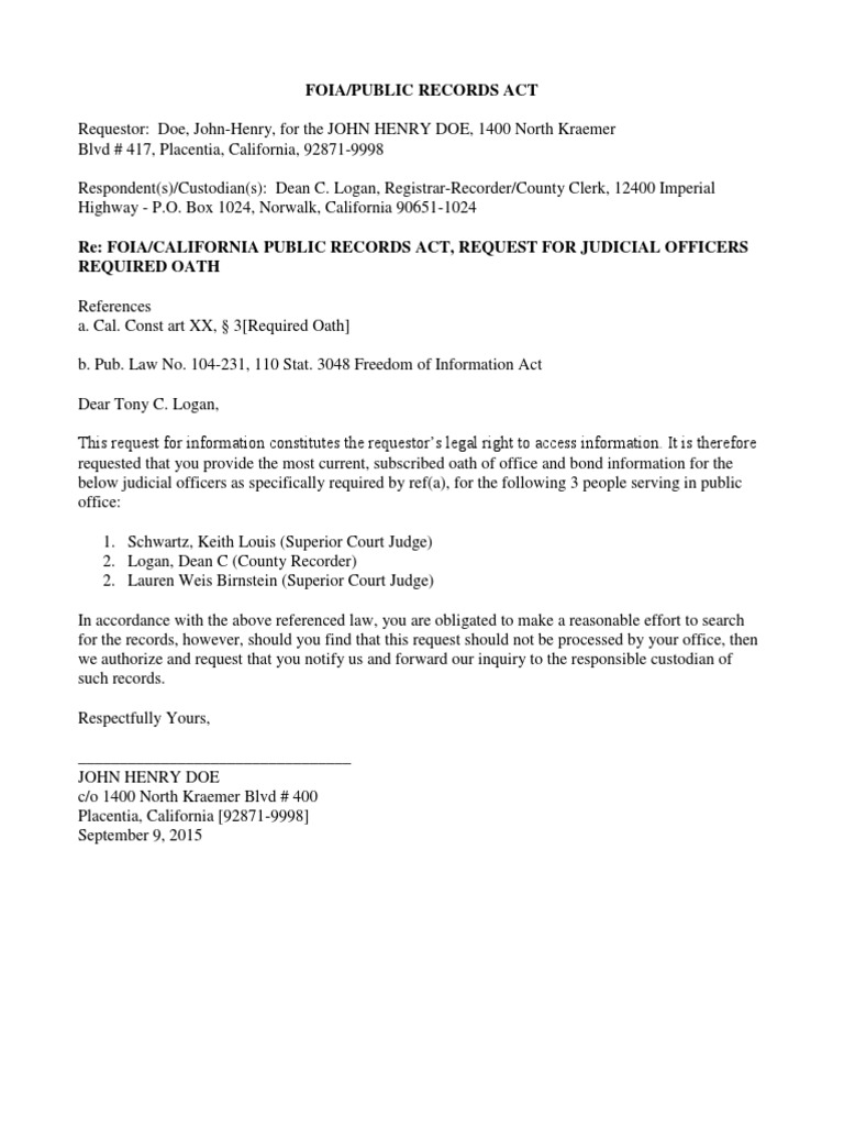 Judicial Oath & Insurance FOIA Request | PDF | Freedom Of Information ...