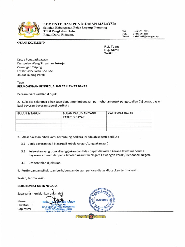 Surat Kepada Pengecualian Caj Kwsp