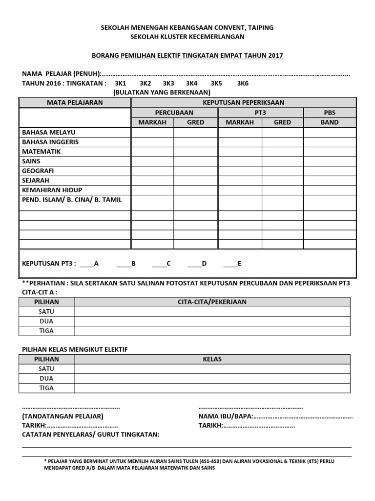 Borang Elektif Targetku T3 5