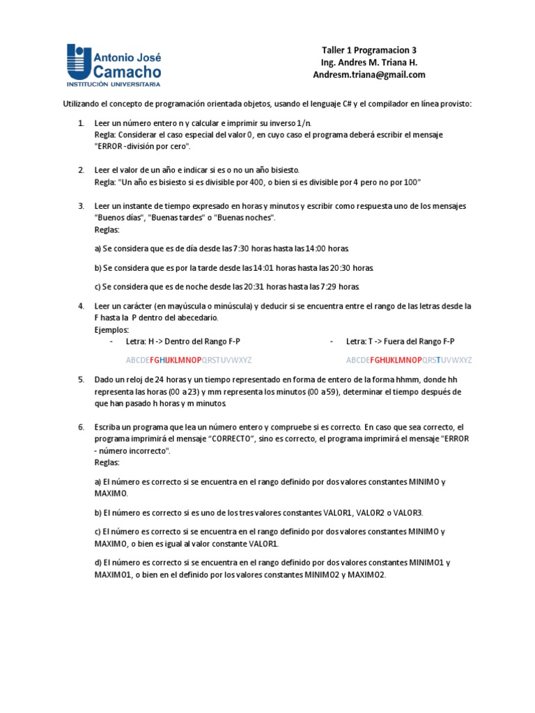 Programacion 3 - Taller 1 | PDF | C (lenguaje de programación ...