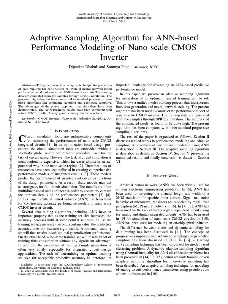 Adaptive Sampling Algorithm For ANN Based Performance Modeling of Nano ...