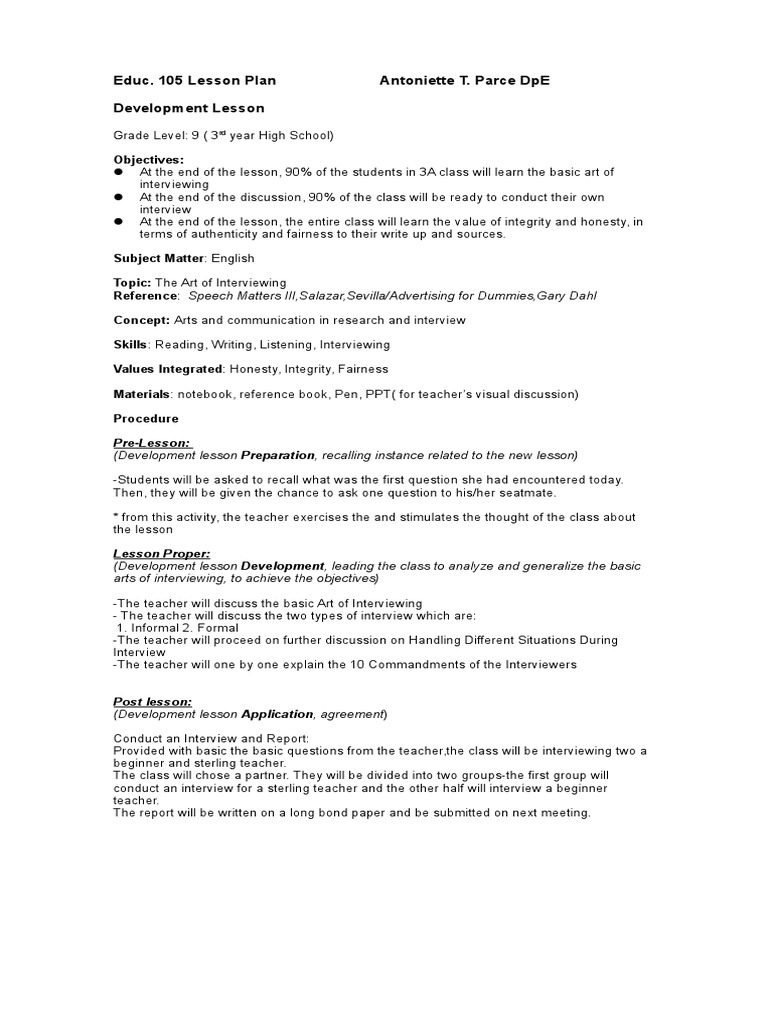 Educ 105 Lesson Plan | PDF