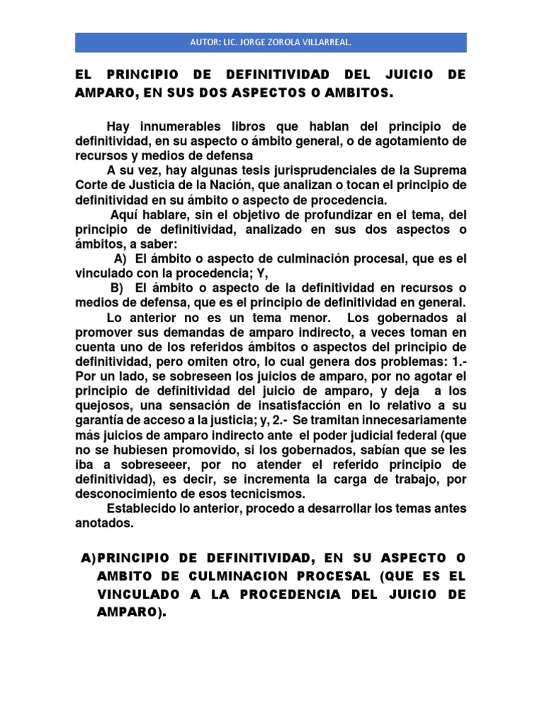 El Principio de Definitividad en El Juicio de Amparo | PDF | Ley