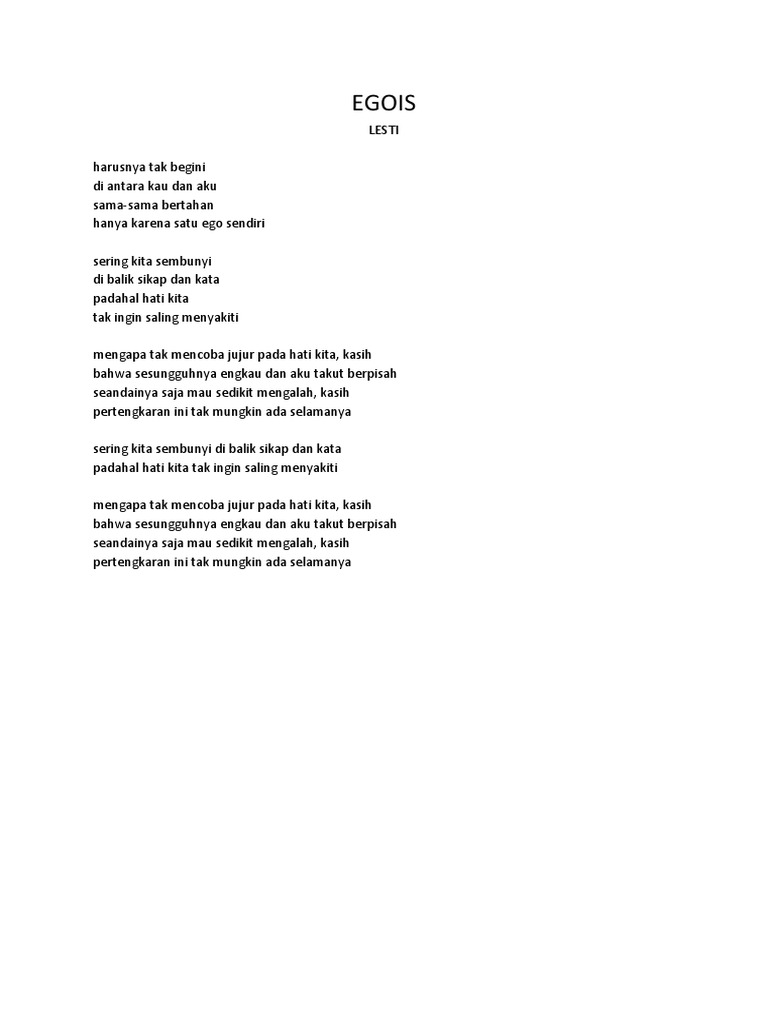 Lirik Lagu Egois