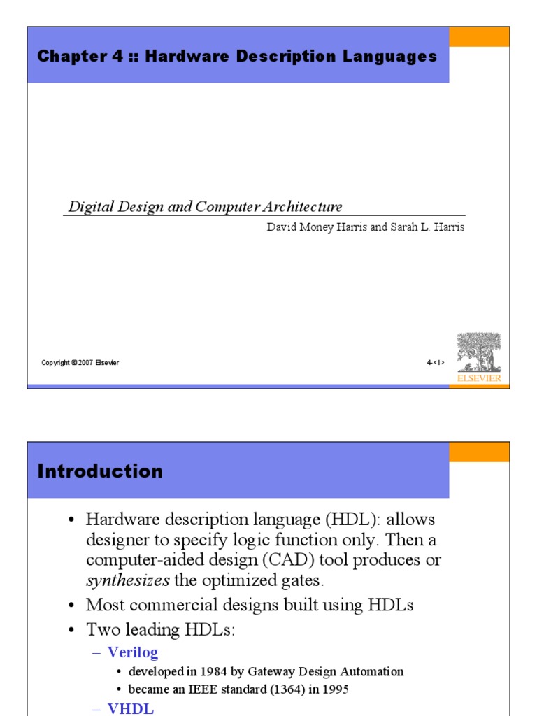 Chapter 4 Hardware Description Languages Digital Design and Computer