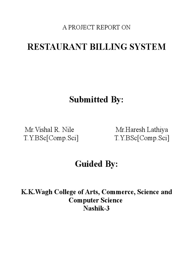 Restaurant Billing System: A Project Report On | PDF | Science ...