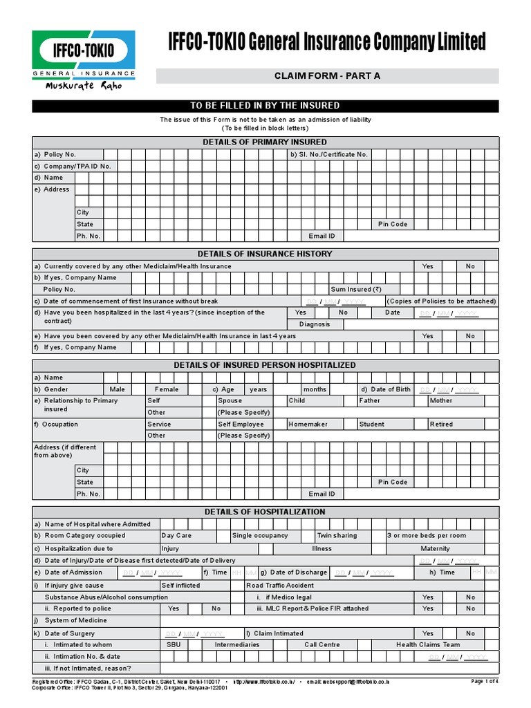 IFFCO-TOKIO General Insurance Company Limited: To Be Filled in by The ...