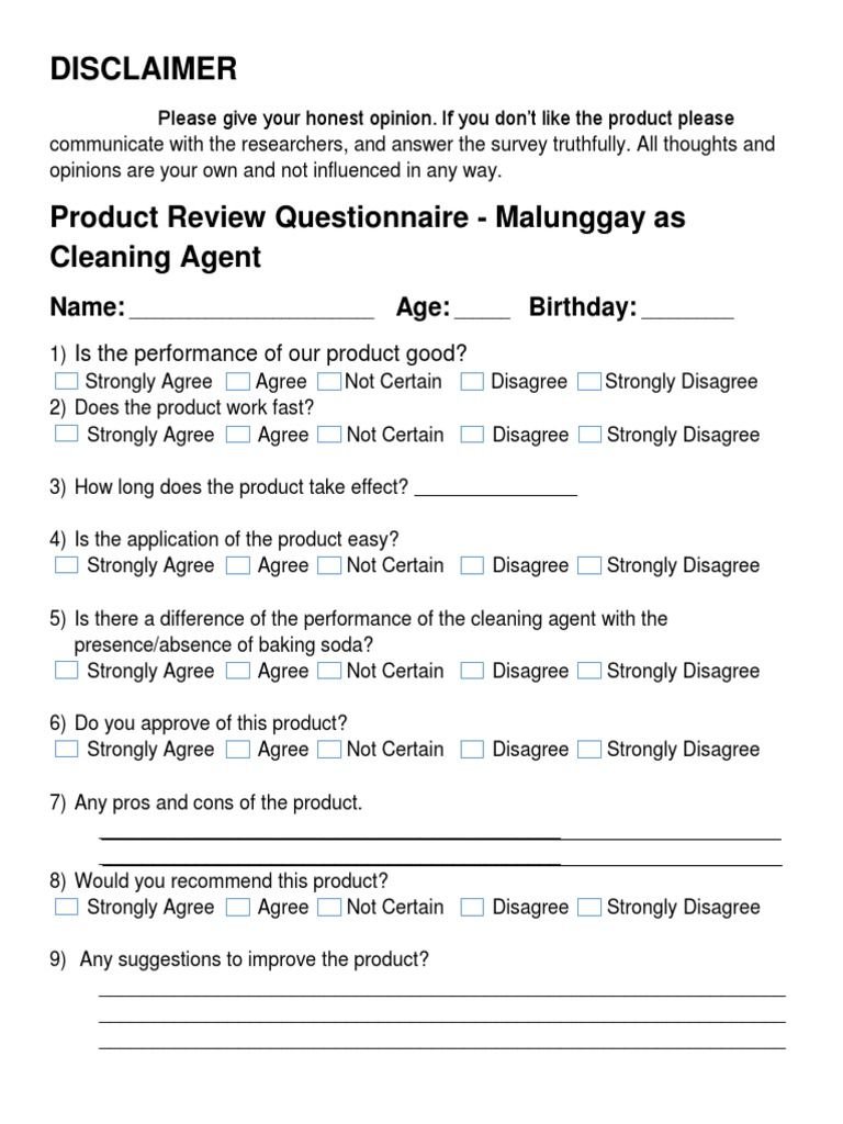 Malunggay Cleaning Agent Survey | PDF | Career & Growth