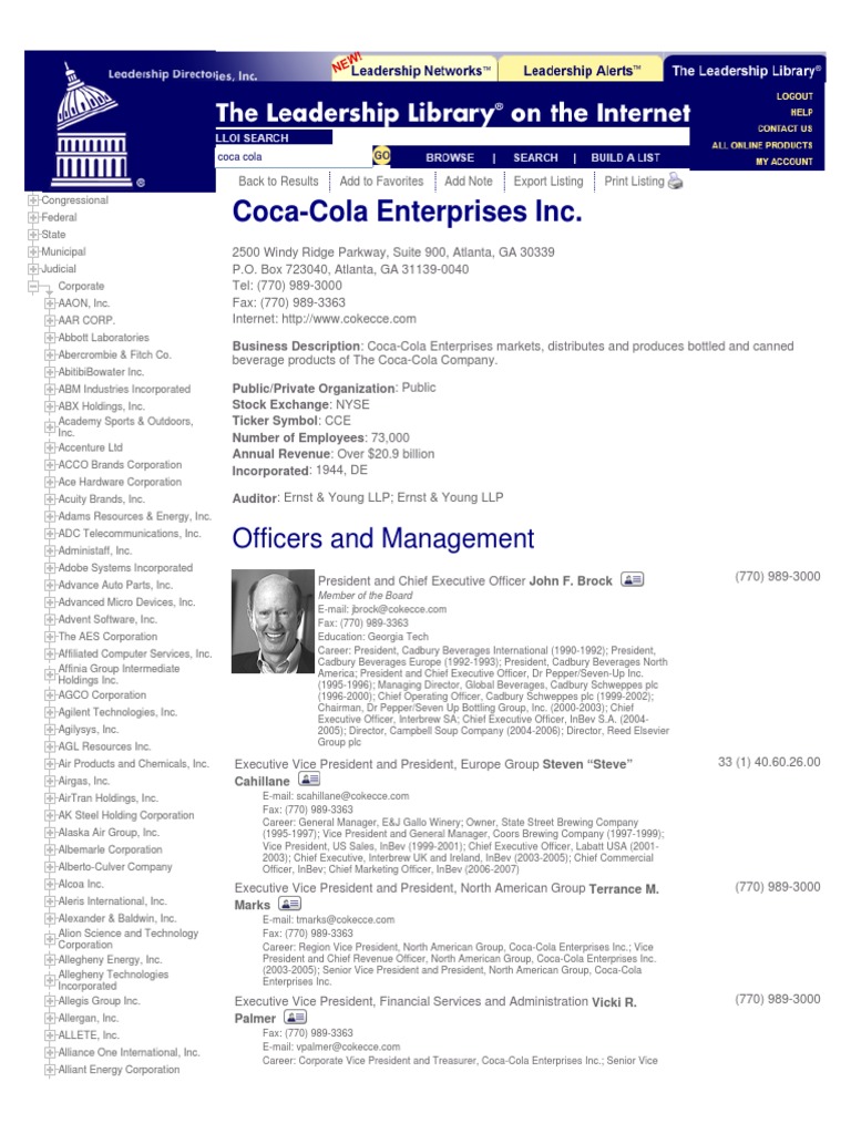 COCA COLA EXECUTIVE SALARIES intelligence overview