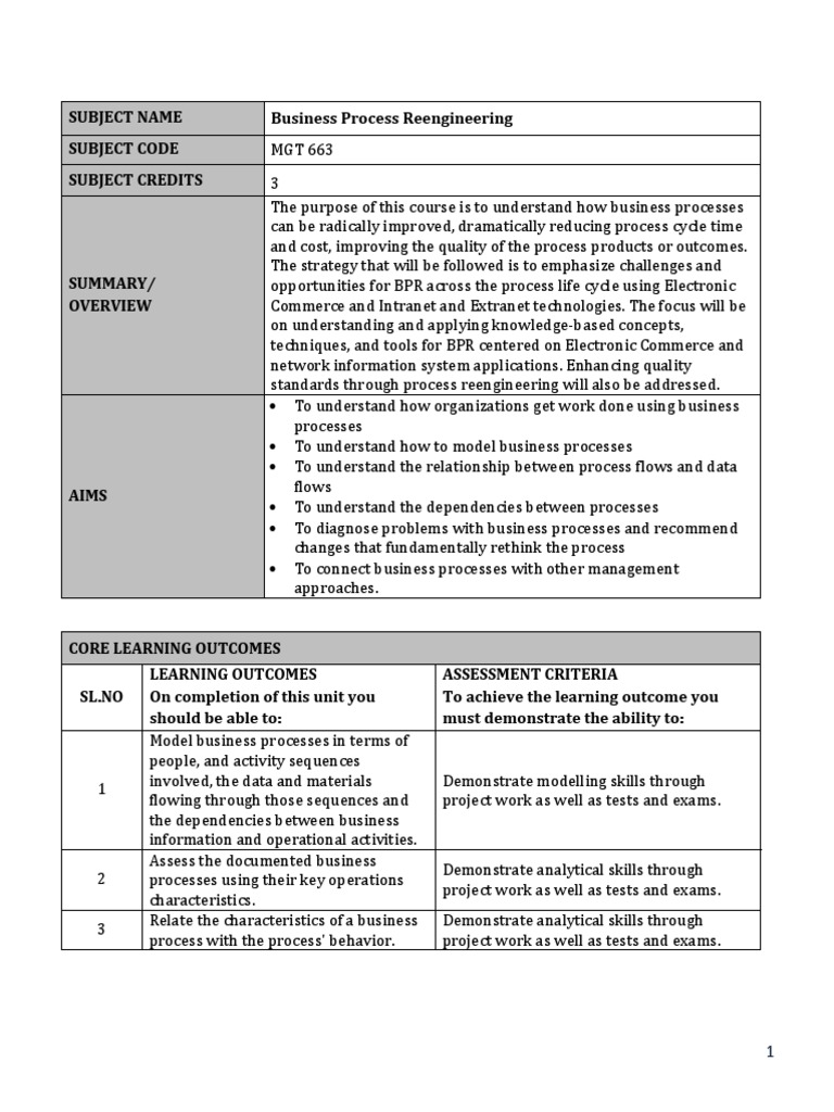 Business Process Reengineering Course Overview | PDF | Business Process ...