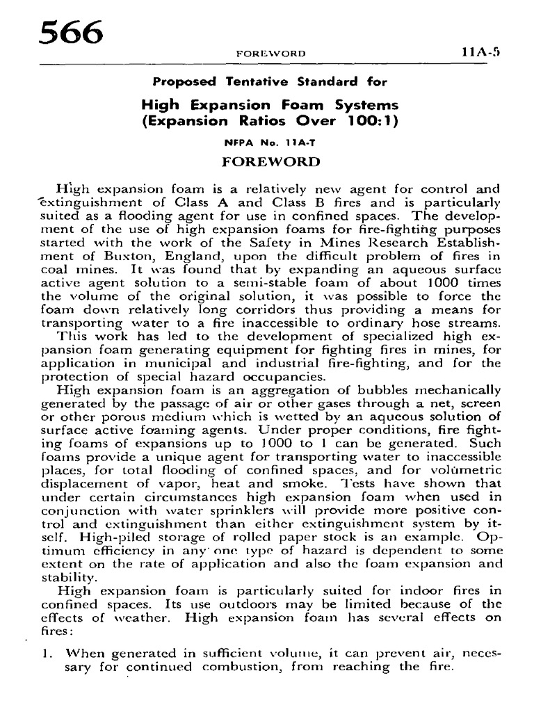 Proposed Tentative Standard For High Expansion Foam Systems (Expansion