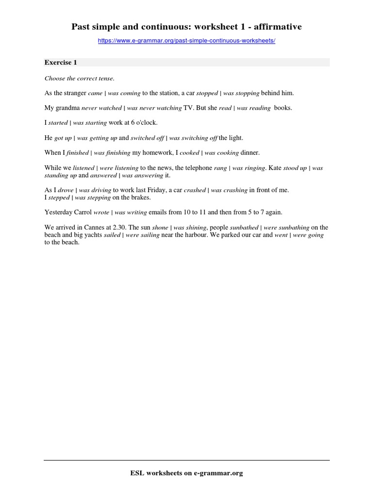 past simple continuous exercise 1 pdf