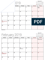 Kalender January 2019 - December 2019