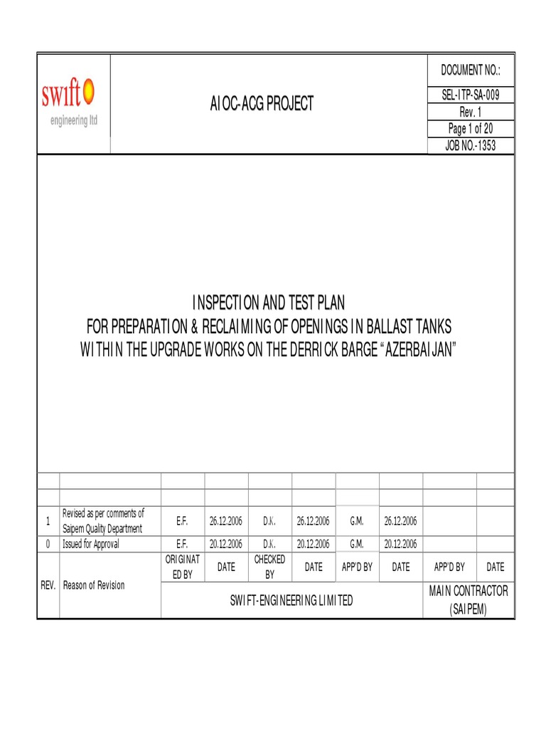 Inspection Test Plan sample Nondestructive Testing Specification