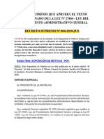 D.S. #004-2019-JUS - Decreto Supremo Que Aprueba El T.U.O de La Ley #27444 - Ley Del Procedimiento Administrativo General