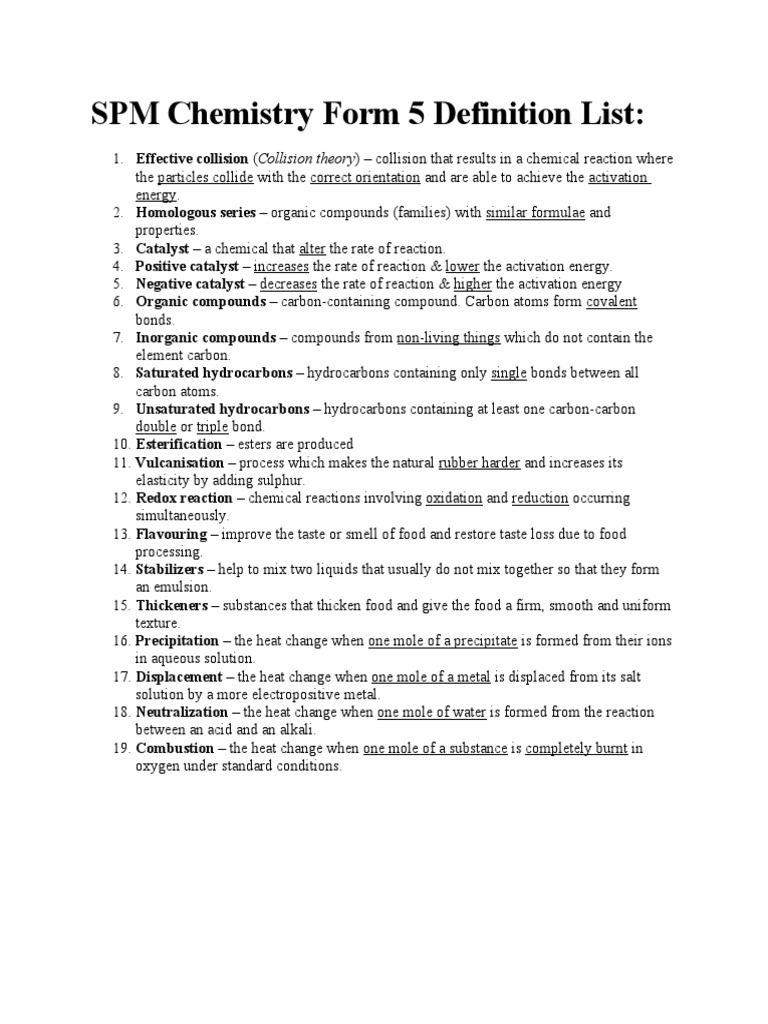 SPM Chemistry Form 5 Definition List PDF