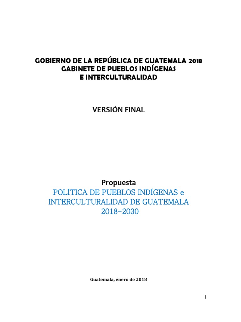 Política de Pueblos Indígenas en Guatemala | PDF | Guatemala | Derechos ...