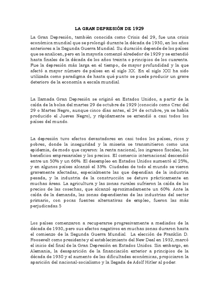 La Gran Depresión De 1929 Pdf Gran Depresion Nuevo Acuerdo