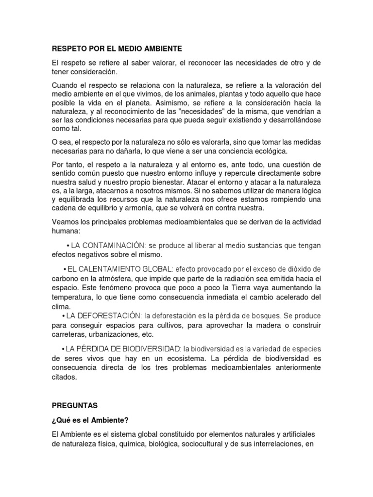 Respeto y cuidado del medio ambiente | PDF | Naturaleza | Contaminación