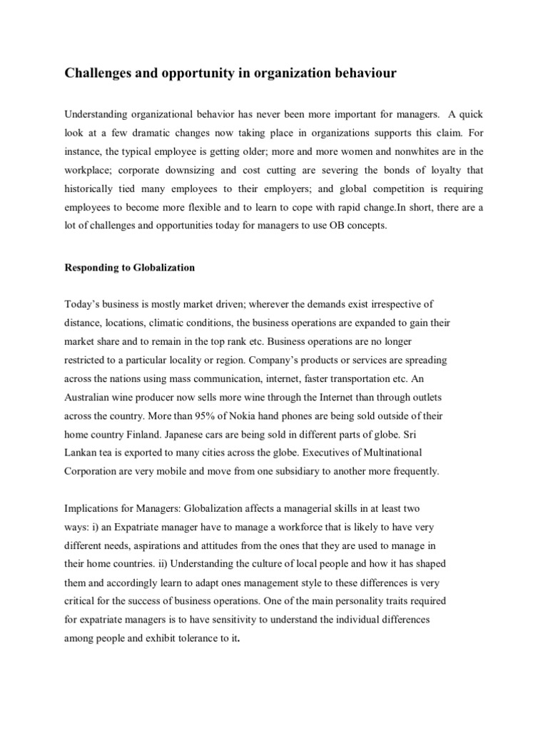 1.6challenges and Opportunity For Organization Behaviour 1 | PDF | Work ...