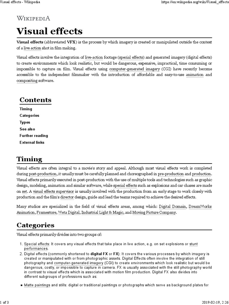 Visual Effects PDF Media Technology Animation