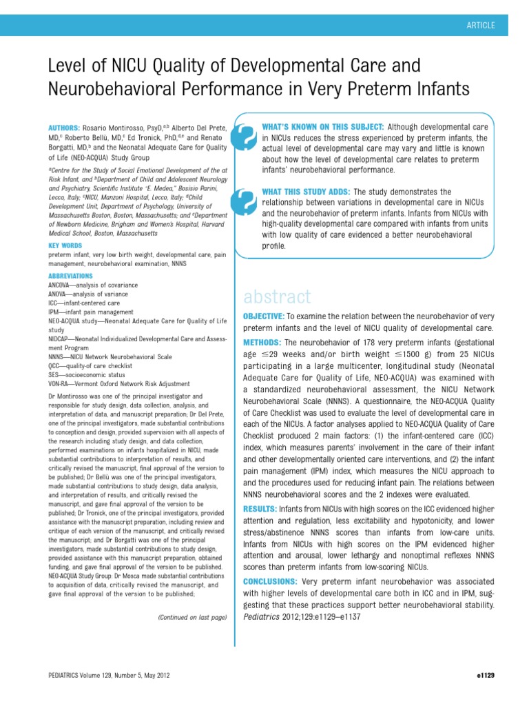 Peds 2011-0813 | PDF | Neonatal Intensive Care Unit | Childbirth