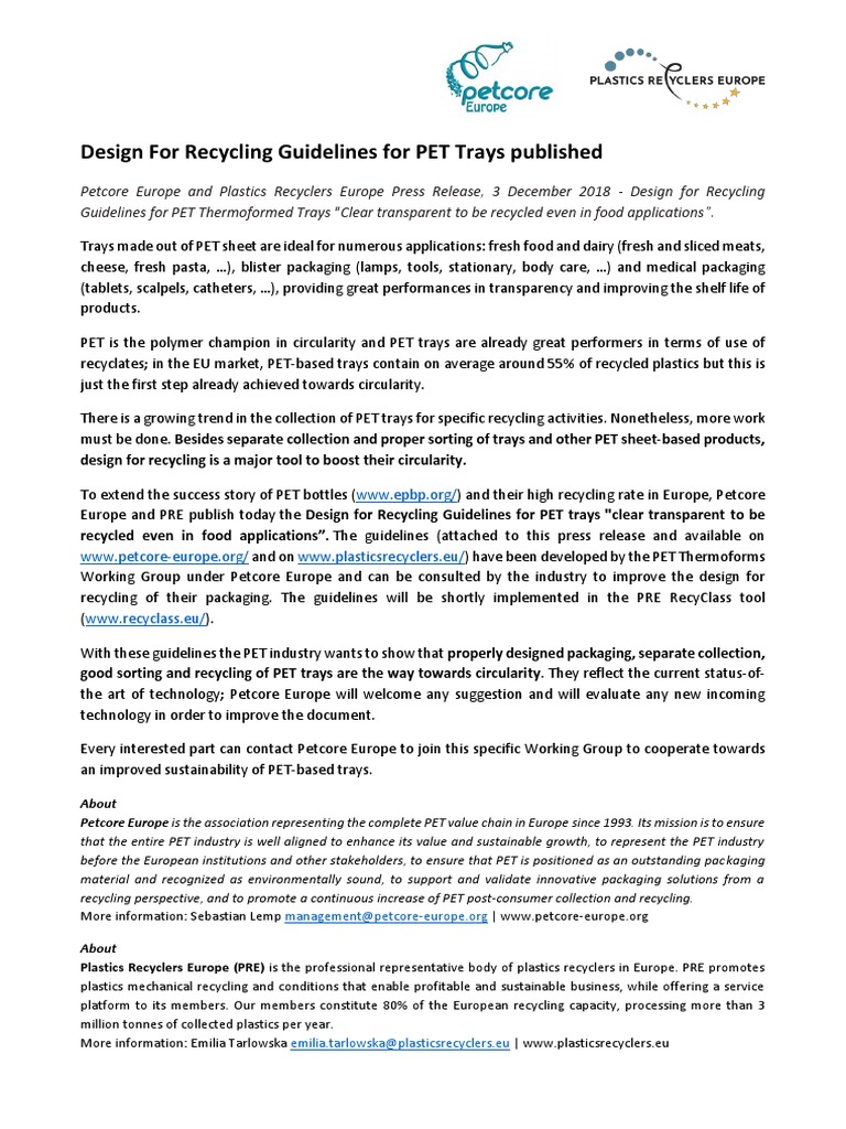 Design For Recycling GuidelinesPET Trays 03122018 PDF Recycling