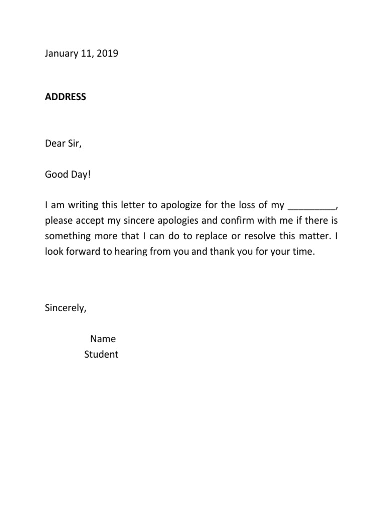 Example of Letter of Apology (If You Lost Something) | PDF