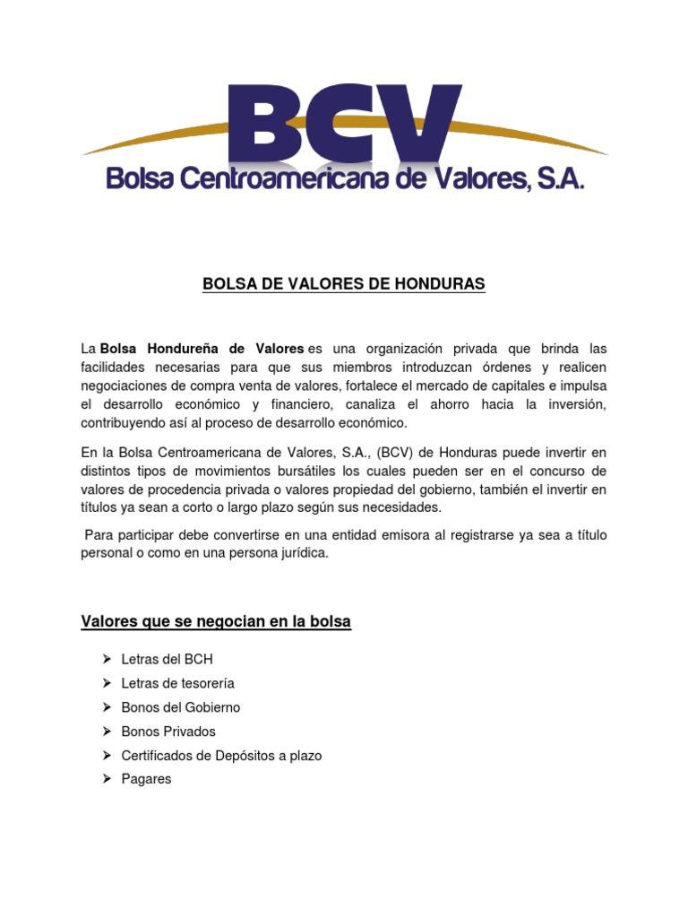 Inversión en la Bolsa de Valores de Honduras | PDF | Bolsa | Dinero