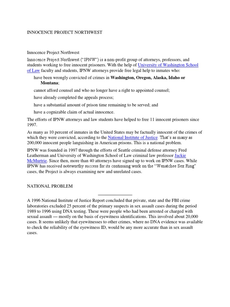 Innocence Project Northwest Overview | PDF | Social Science