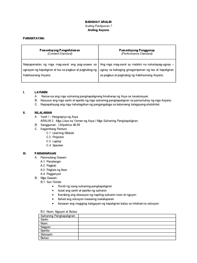 Lesson Plan In Ap 7