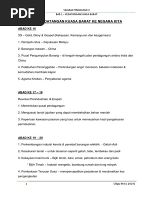 Objektif Kajian Sejarah Pt3 Kedatangan Kuasa Barat