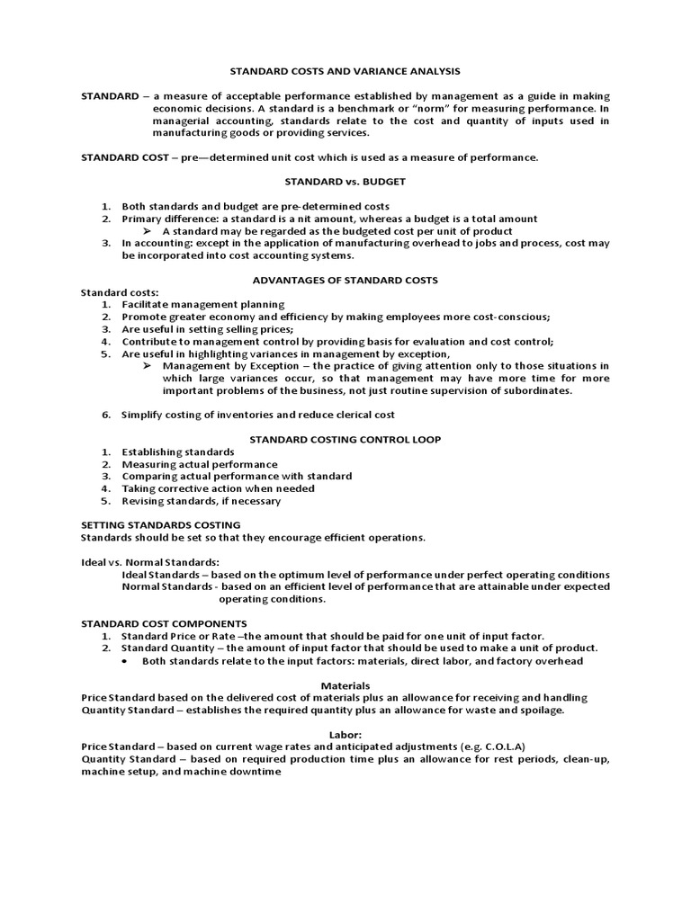 Standard Costs and Variance Analysis | PDF | Cost Accounting | Variance