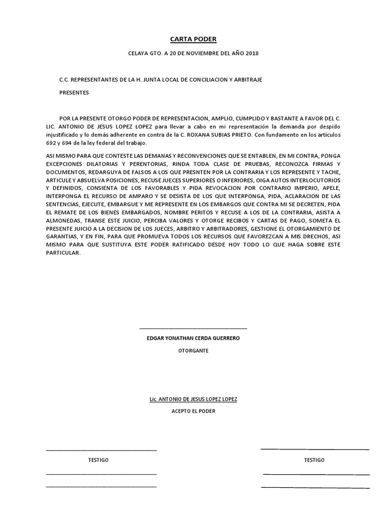 Carta Poder Mexico Gratis