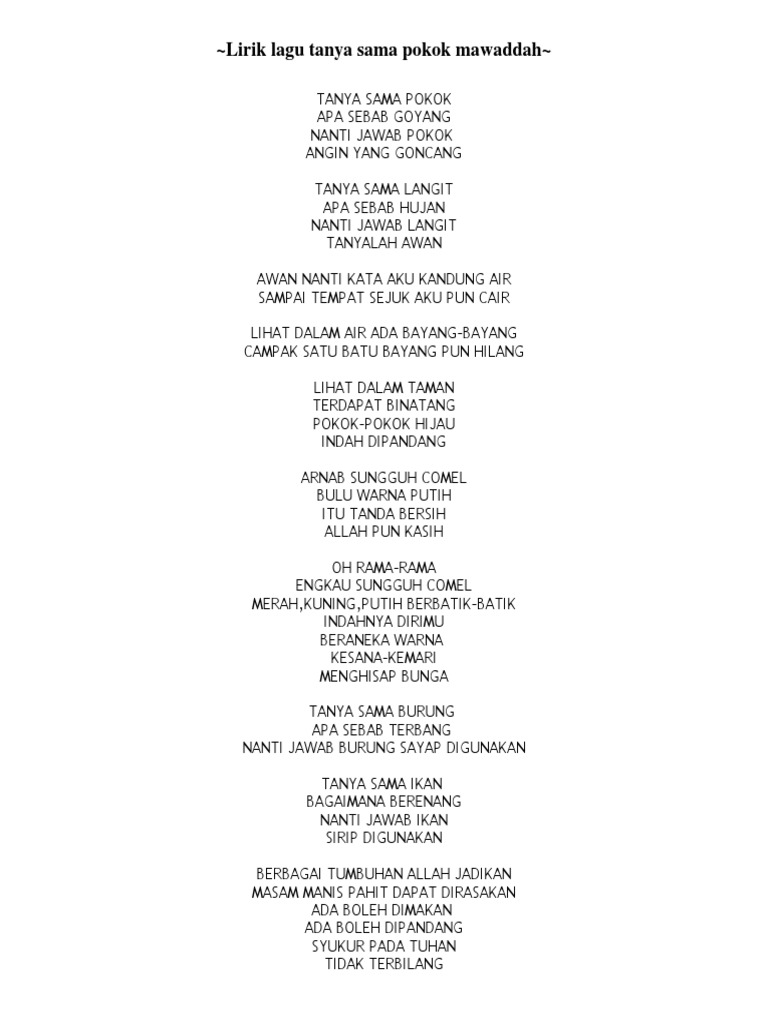 Tanya Sama Pokok Lyrics Fiffy Natasya Kkbox