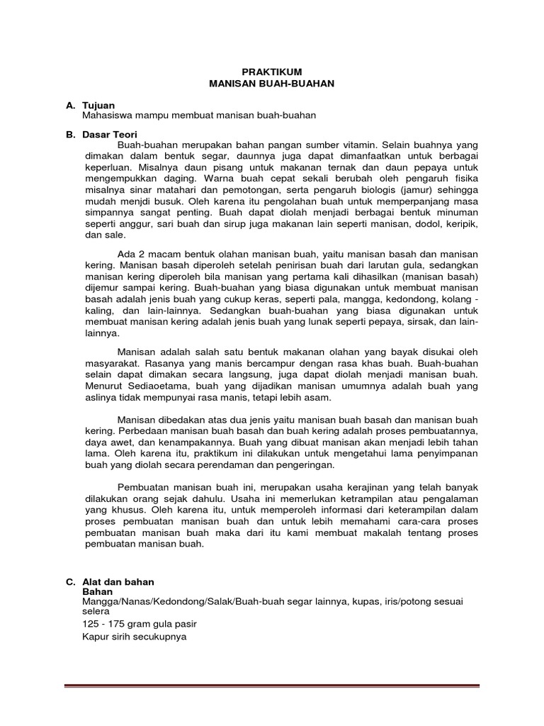 Praktikum Pembuatan Manisan Buah Buahan