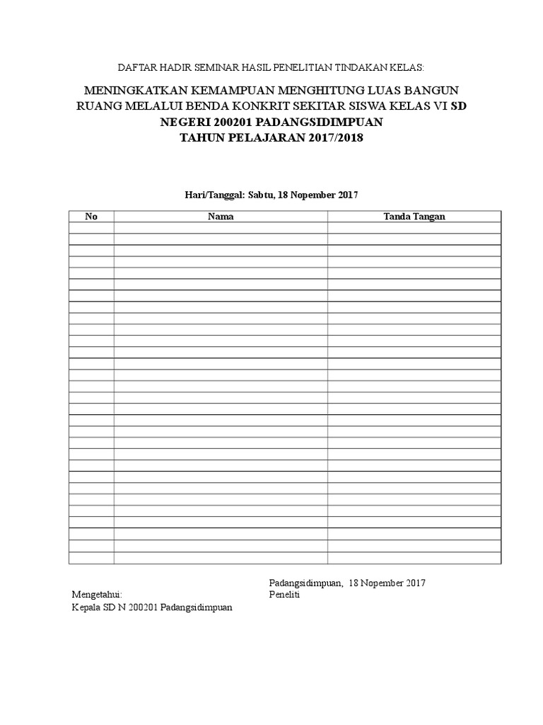 Daftar Hadir Seminar Ptk Kunci Soal Lengkap