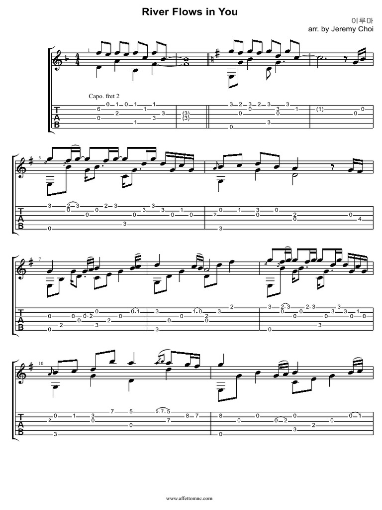 River Flows in You Guitar Tabs | PDF | Chordophones | String Instruments