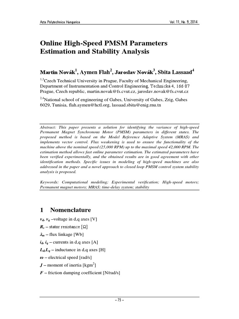 Online Estimation of High-Speed PMSM Parameters | PDF | Electric Motor ...