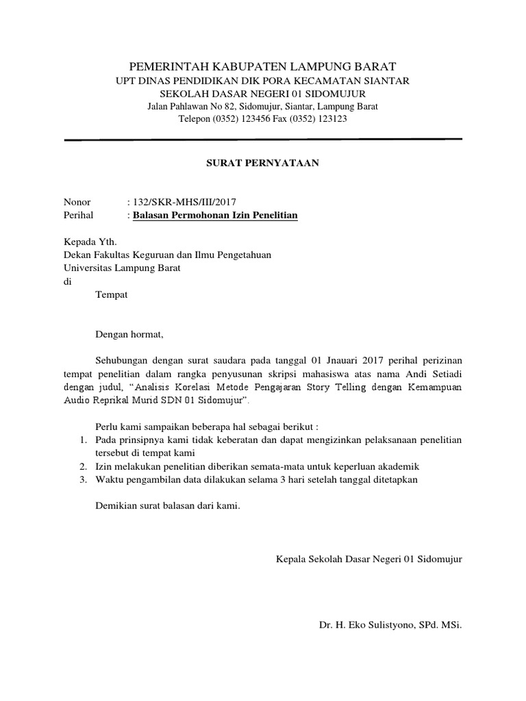 Surat Balasan Penelitian Dari Sekolah Pdf