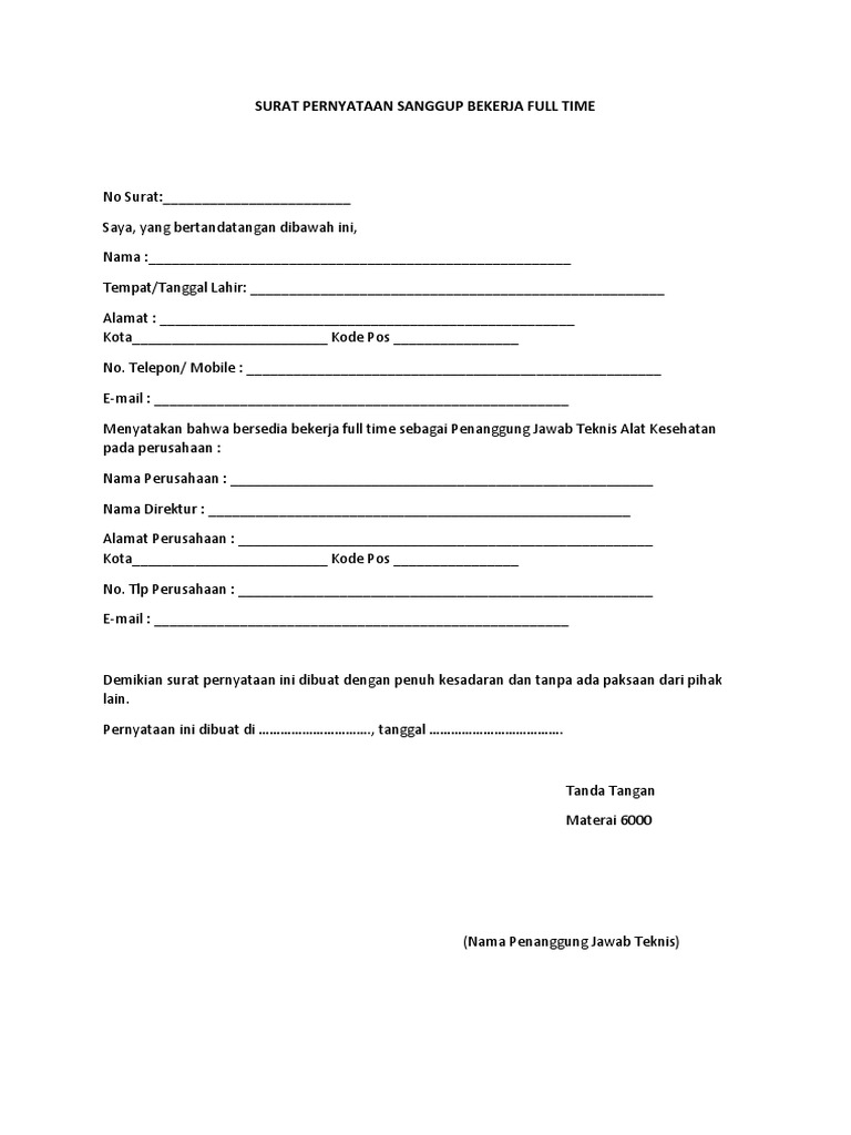 Surat Pernyataan Sanggup Bekerja Full Time Docx Academiaedu is a platform for academics to share research papers.