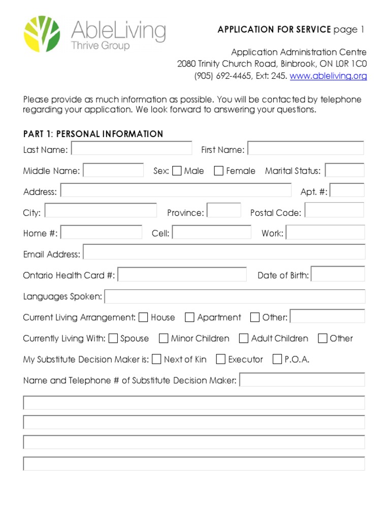 Ableliving Application Form | PDF | Nursing Home Care | Physical Therapy