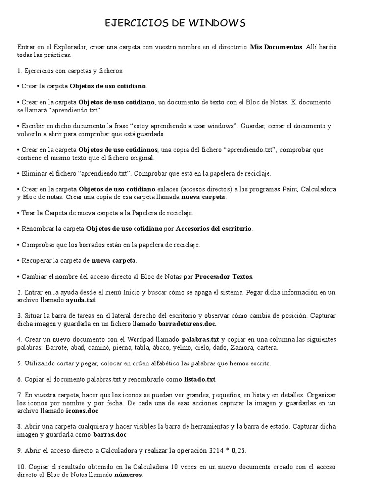 Ejercicios Prácticos de Windows | PDF | Archivo de computadora ...