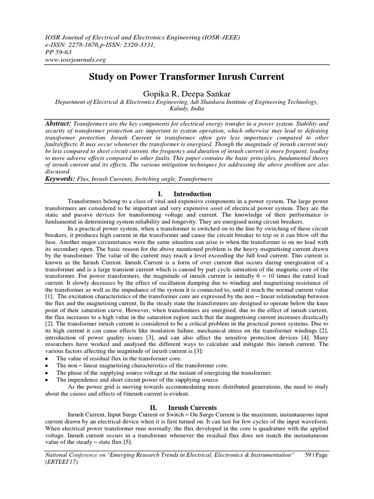 Transformer Inrush Current PDF | PDF | Transformer | Resistor