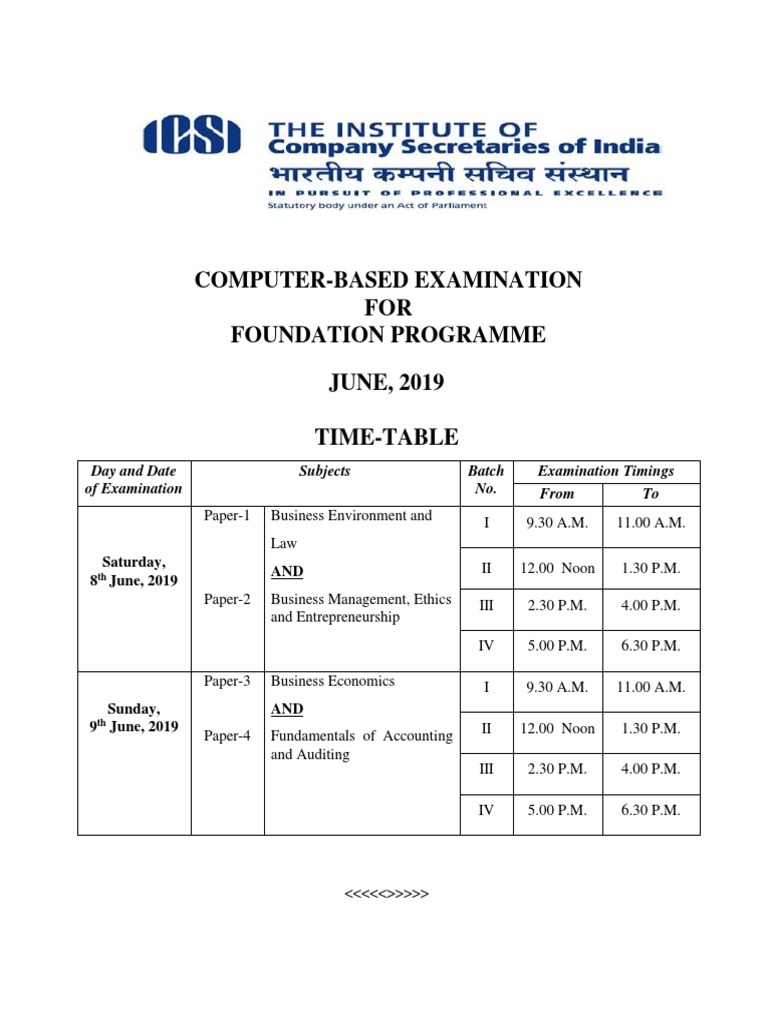 CBE TimeTable Jun 19 | PDF