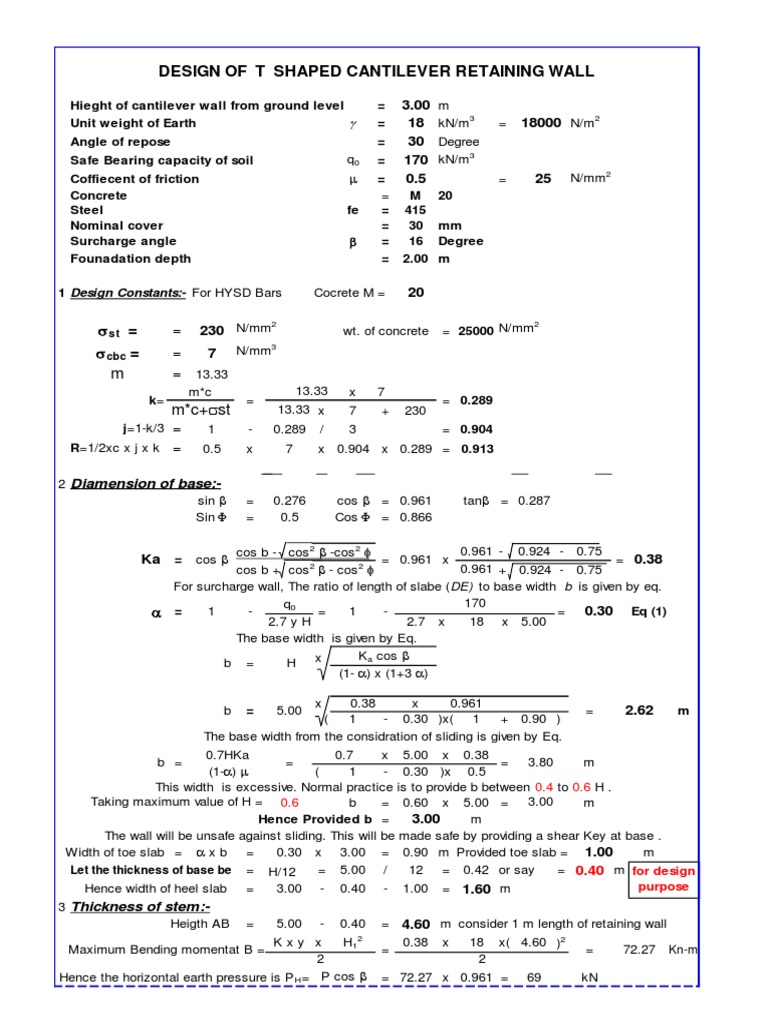 Retaining Wall Design | PDF | Bending | Materials Science