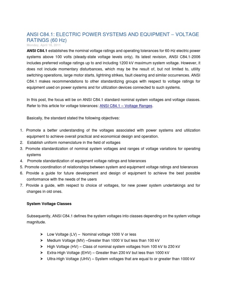 Ansi c84 pdf voltage electric power system